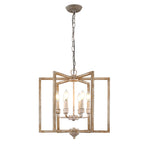 6 - Lights Cottage Distressed Wood Chandelier, 15.7" Height Adjustable Farmhouse Geometric Chandelier