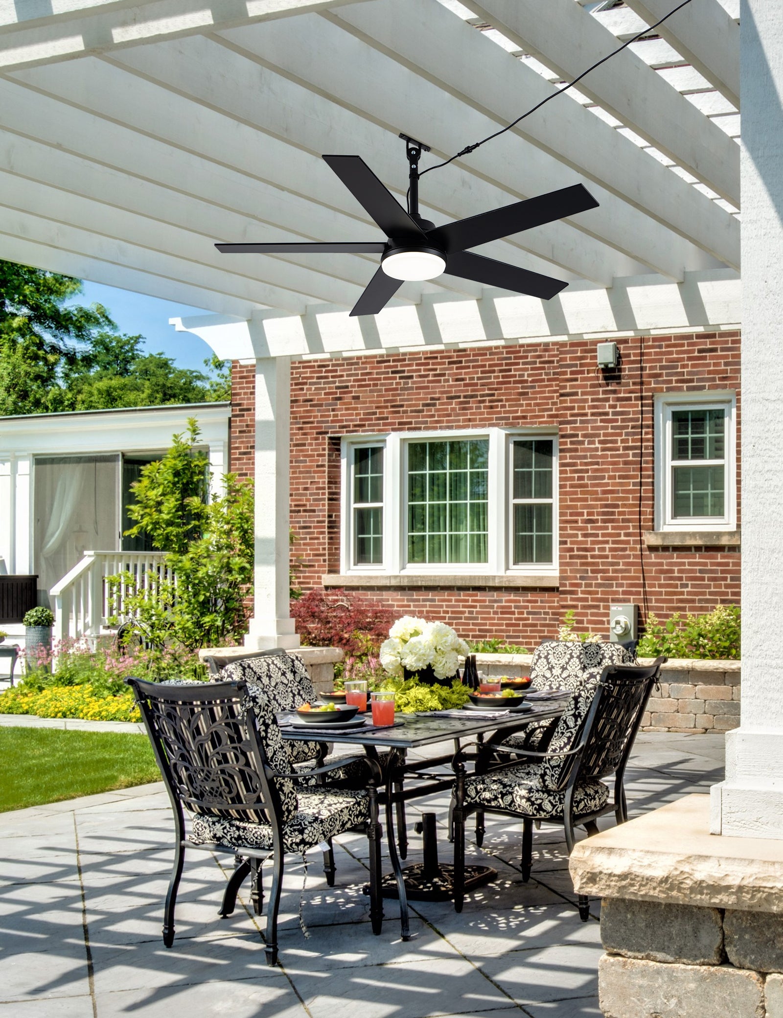 Industrial 48 Inch Outdoor Ceiling Fan with Light, Waterproof Black Blades, Dimmable LED and Remote Control Ceiling Fan Quiet DC Motor Ceiling Fan Suit for Patio, Gazebos