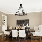 6 - Light Black Farmhouse Small Wagon Wheel Chandelier, 28" Round Chandelier Foyer Chandeliers with Height Adjustable