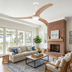 52 Inch Modern Farmhouse Matte White Solid Wood Blade Ceiling Fan with Lights & Remote Control, 6 Speed DC Motor Reversible Ceiling Fan