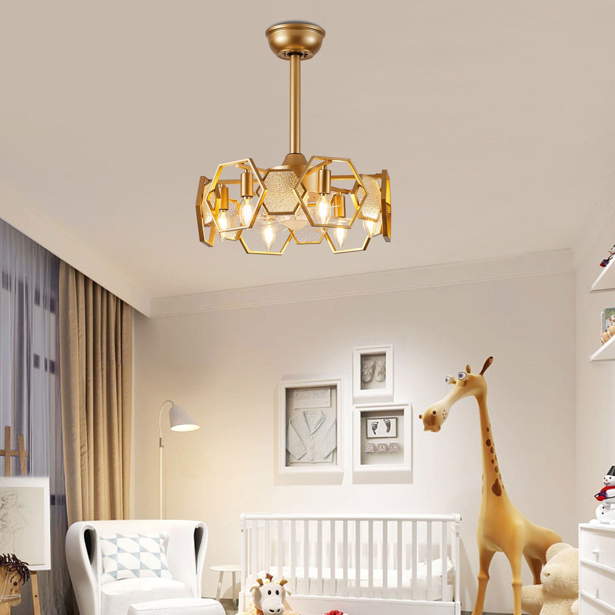 DC1903-BellaDepot 18.9" Gold/Black/Silver Finish Geometric Reversible Ceiling Fan with 6 Lights and Remote