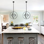 19.7 Inch Modern Round LED Chandelier with DIY Shade, Black Industrial Pendant Light Height Adjustable
