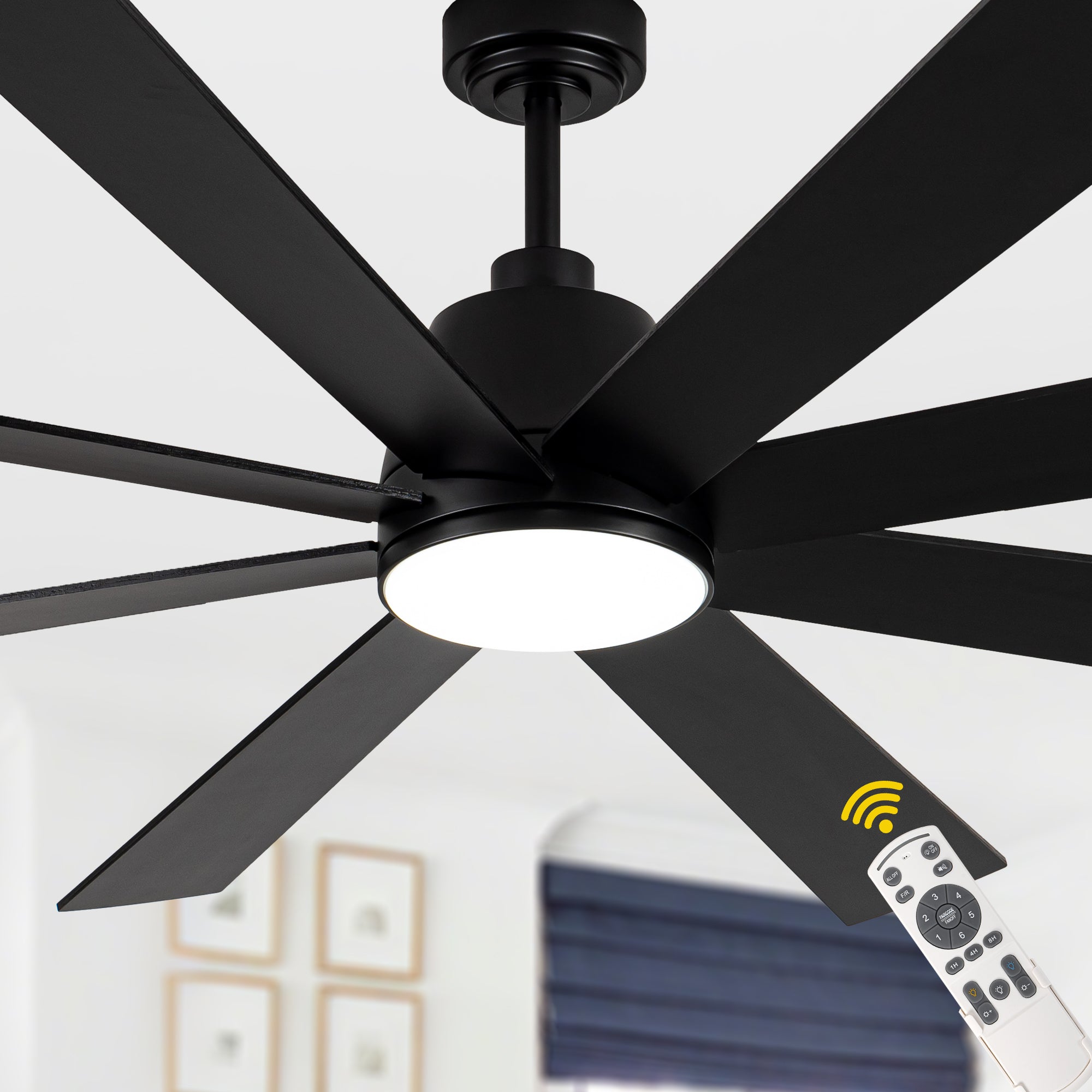 72 Inch Black Modern Ceiling Fan with LED Light and Remote, 6 Speeds DC Motor Reversible Extra Large Ceiling Fan for Living Room