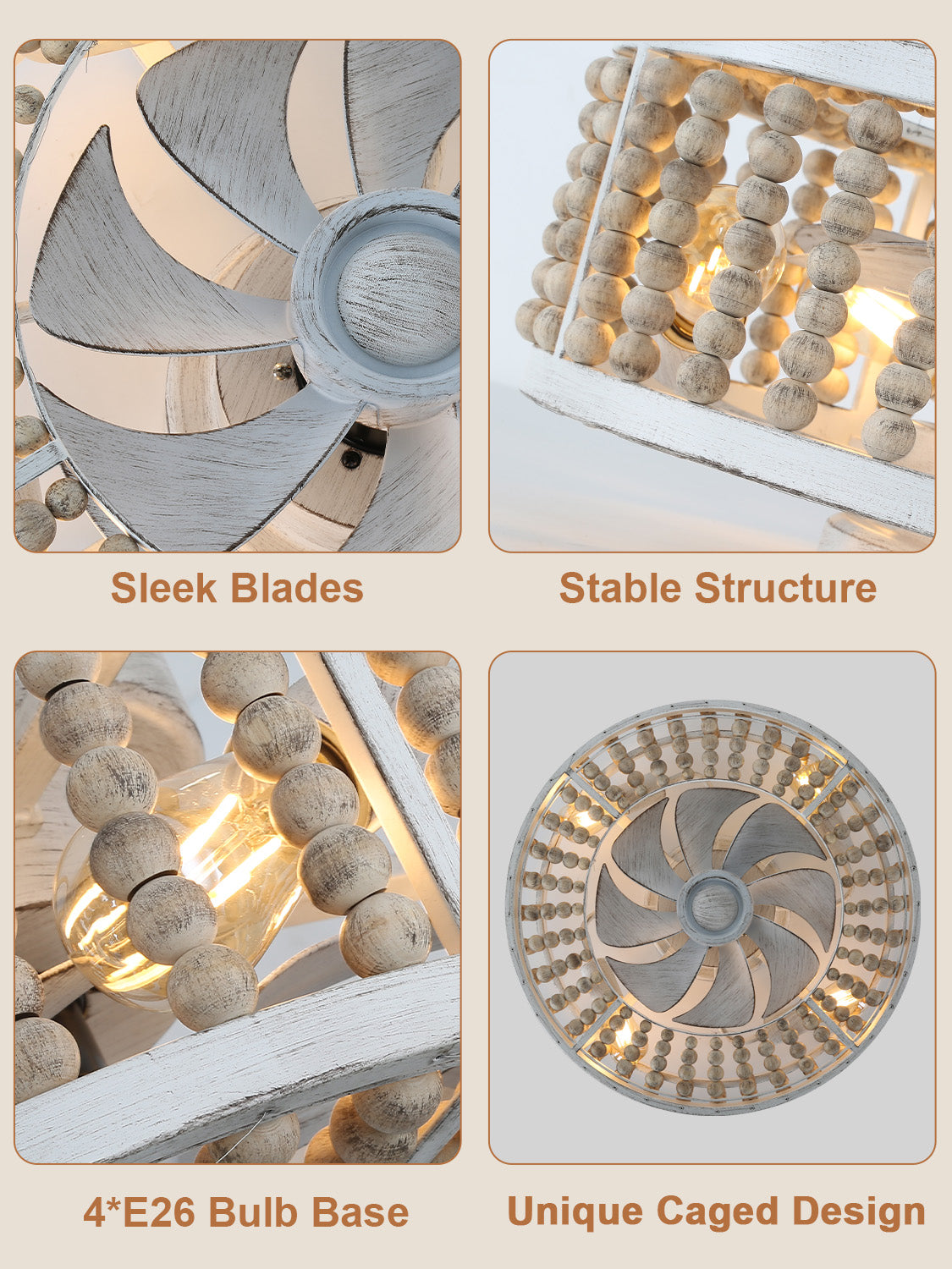 20 Inch Boho Flush Mount Ceiling Fan with Lights and Remote,3 Speeds Reversible Bladeless Low Profile Ceiling Fan for Bedroom