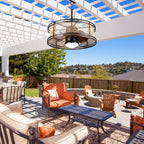 HW2307-BellaDepot 23.6" Imitation Rattan Outdoor Ceiling Fan with Remote and LED Lights, DC Motor 6 Speeds Ceiling Fan