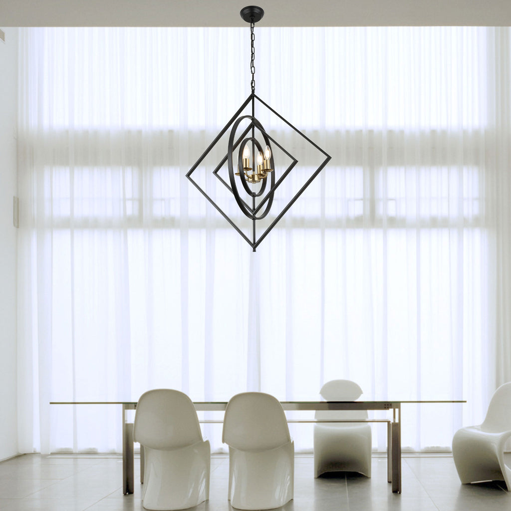 4 - Lights 30.6" Industrial DIY Shape Metal Chandelier with Adjustable Chain, Home Decoration Pendant Light