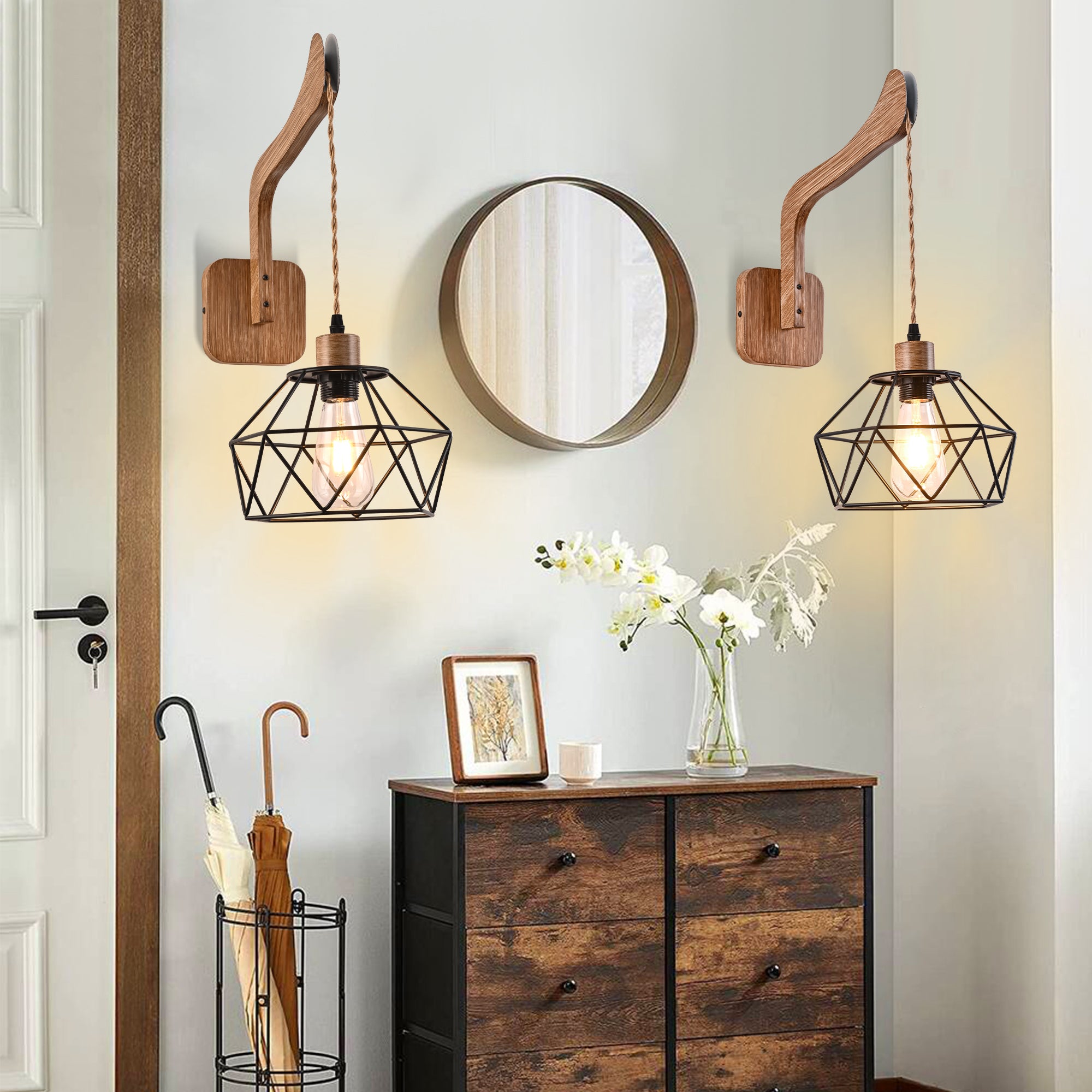 1 - Light Farmhouse Industrial Swing Arm Sconce, Adjustable Arm Wall Sconce Wall Light