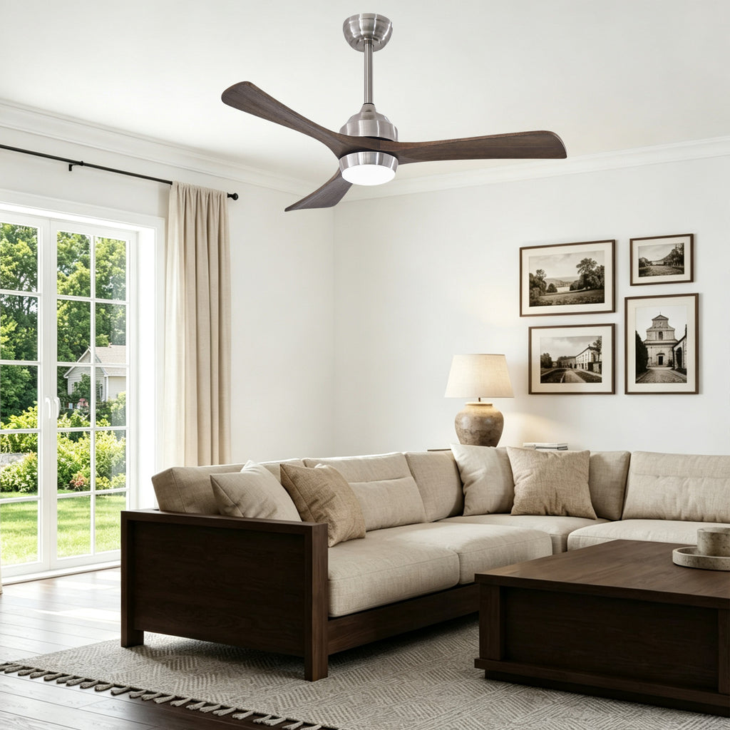 42 Inch Industrial Farmhouse Solid Wood 3 Blade Ceiling Fan with Lights & Remote Control, 6 Speed DC Motor Reversible Ceiling Fan