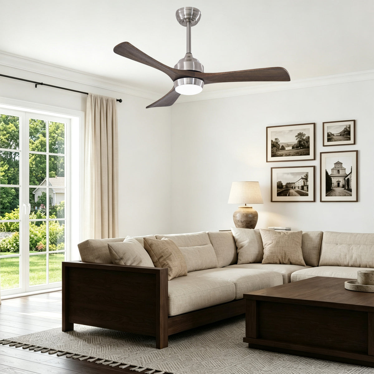 42 Inch Industrial Farmhouse Solid Wood 3 Blade Ceiling Fan with Lights & Remote Control, 6 Speed DC Motor Reversible Ceiling Fan