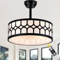 20 Inch Modern Drum Cage Ceiling Fan with Light and Remote, DC Motor 6-Speed Reversible Fandelier Bladeless Ceiling Fan for Bedroom