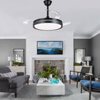 42 Inch Black/Gold/White Modern Retractable Ceiling Fan with LED Light and Remote, 6 Speeds DC Motor Bladeless Ceiling Fan for Bedroom