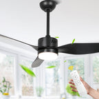 46 Inch Black Modern Ceiling Fan with LED Light and Remote, 6 Speeds 3-Blade DC Motor Reversible Ceiling Fan for Living Room