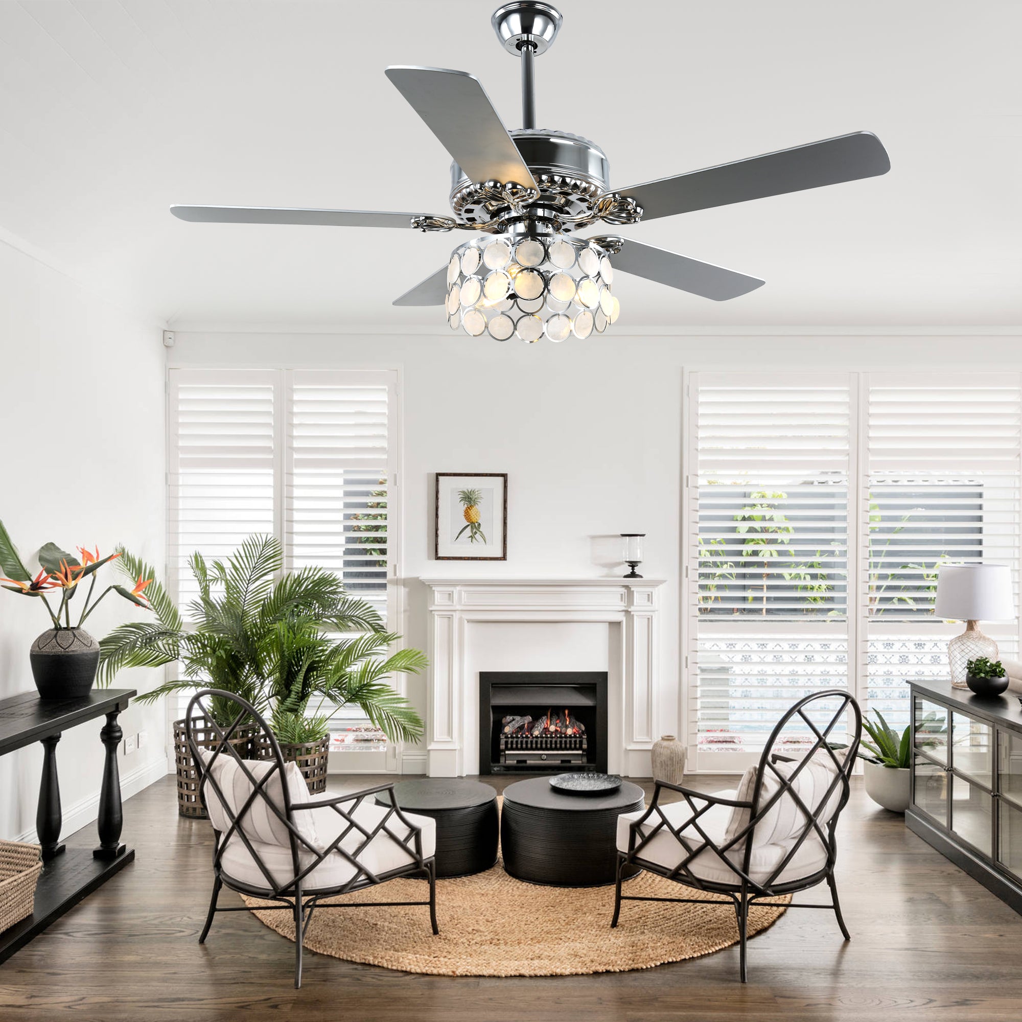 DC5216-BellaDepot 52" 5 Wooden Blades Chrome Finish Modern Reversible Ceiling Fan with Remote and Light, 6-speed Large Size Ceiling Fan