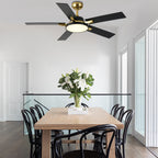 52 Inches Black and Gold Modern Ceiling Fan with LED Lights, 6 Speeds DC Motor Indoor Ceiling Fan for Large Room