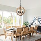 4 - Light Farmhouse Solid Wood Chandelier, Orb Geometric Chandelier Hanging Chandelier Wood Light Fixture Rustic Wooden Chandelier