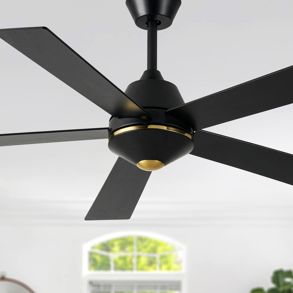 52 Inch Black Modern Ceiling Fan with Remote Control, 6 Speeds DC Motor 5-Blade Reversible Ceiling Fan for Living Room
