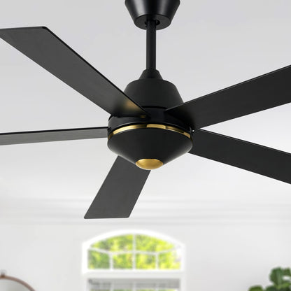 HWJ5219-52" 5 Wooden Blades Modern Reversible Ceiling Fan with Remote and LED Lights, Large Size 6-speed Ceiling Fan
