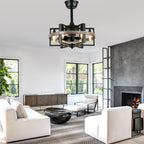 18 Inch Industrial Farmhouse Caged Ceiling Fan with Lights and Remote Control, 6 Speeds DC Motor Fandelier Ceiling Fan