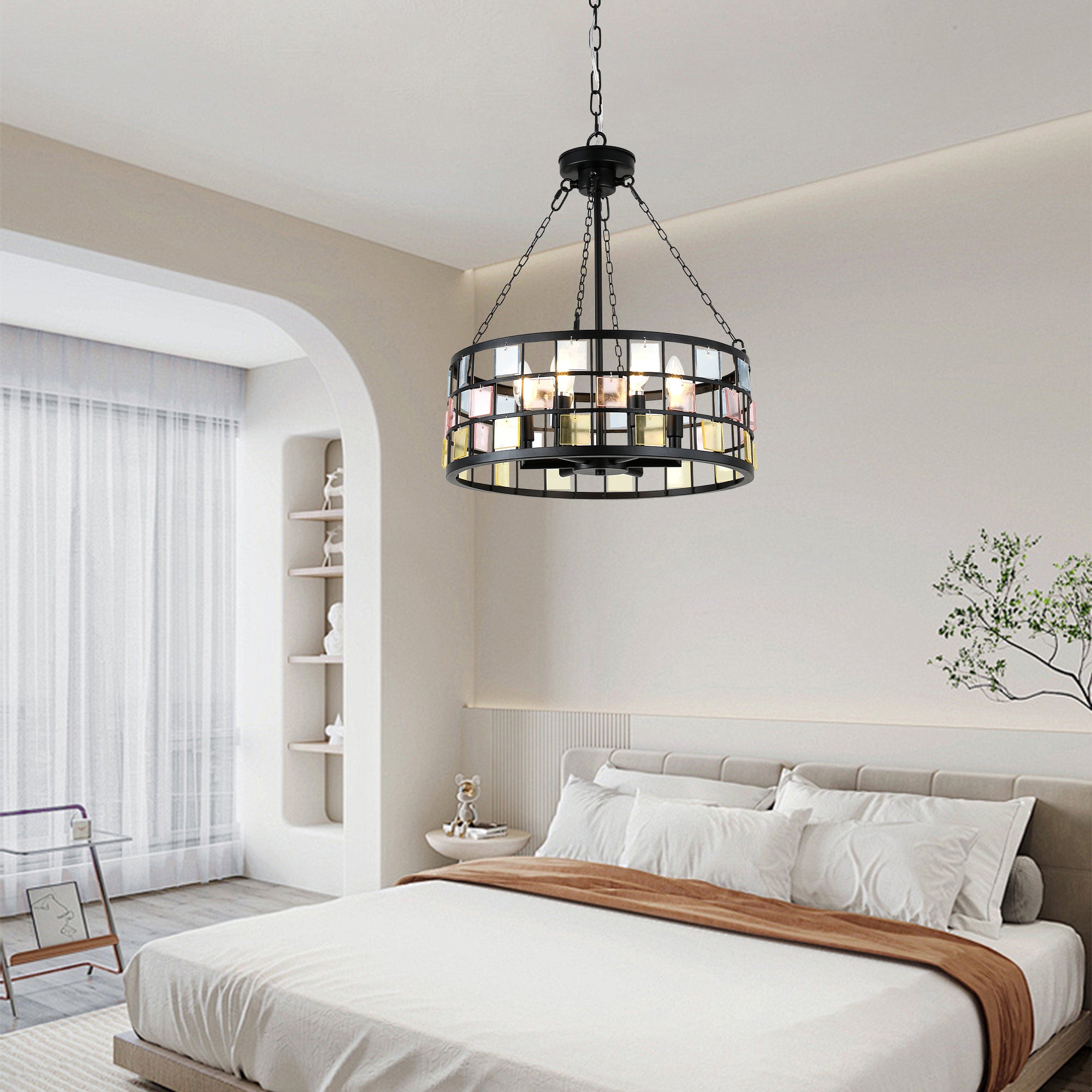 BD4084-BellaDepot 6 Lights Black/White Finish Modern Europe Style Iron Chandelier with Adjustable Chain