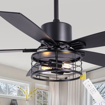DC254601-BellaDepot 46" Industrial Matte Black Ceiling Fan, Reversible 6-speed Fan with Lights, Remote-controlled Fan
