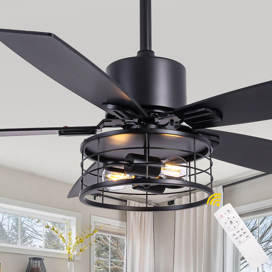 DC254601-BellaDepot 46" Industrial Matte Black Ceiling Fan, Reversible 6-speed Fan with Lights, Remote-controlled Fan