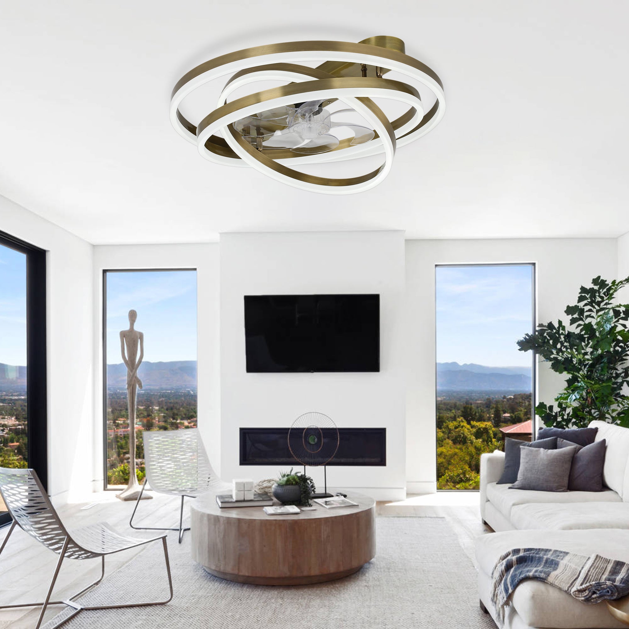 DC2401-BellaDepot 23.6" Black/Chrome/Brown/White/Nickel Finish DIY Shape Low Profile Reversible Ceiling Fan with Remote Control and LED Light Kit Included