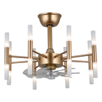 23 Inch Gold Modern Bladeless Ceiling Fan with Dimmable Lights and Remote Control, 6 Speeds DC Motor Fandelier Ceiling Fan for Bedroom