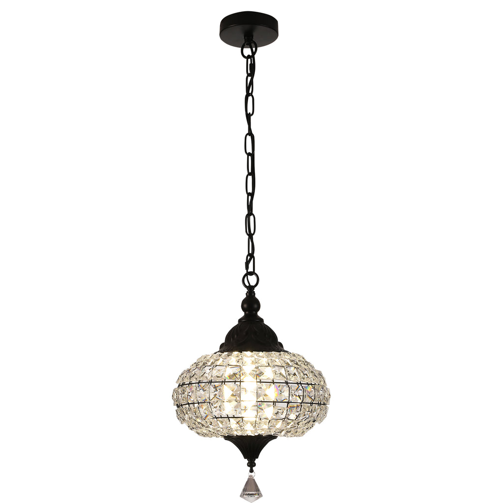 1 - Light Black/Chrome Globe Crystal Pendant Light with LED, 11.2" Dining Room Light Fixtures Kitchen Island Light