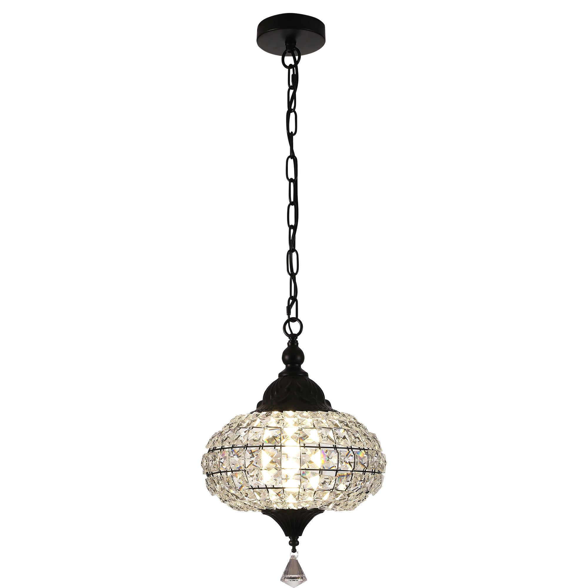 1 - Light Black/Chrome Globe Crystal Pendant Light with LED, 11.2" Dining Room Light Fixtures Kitchen Island Light