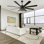 72 Inch 8-Blade Black/White Farmhouse Ceiling Fan with Lights and Remote, 6 Speeds DC Motor Reversible Extra Large Caged Ceiling Fan
