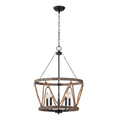 Farmhouse 20 Inch Hemp Rope Hanging Chain Chandelier Metal Wooden Hollow Out Caged Chandeliers Retro Versatile Adjustable Hanging Chain Chandelier Suit for Living Room, Kitchen, Bedroom
