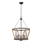 Farmhouse 20 Inch Hemp Rope Hanging Chain Chandelier Metal Wooden Hollow Out Caged Chandeliers Retro Versatile Adjustable Hanging Chain Chandelier Suit for Living Room, Kitchen, Bedroom