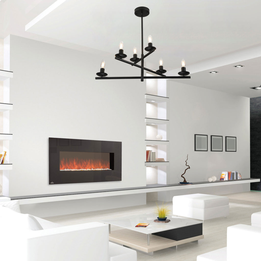 6 Lights Black/Chrome Finish Linear Industrial Chandelier, DIY Shape Linear Chandelier Dining Room Pendant Light