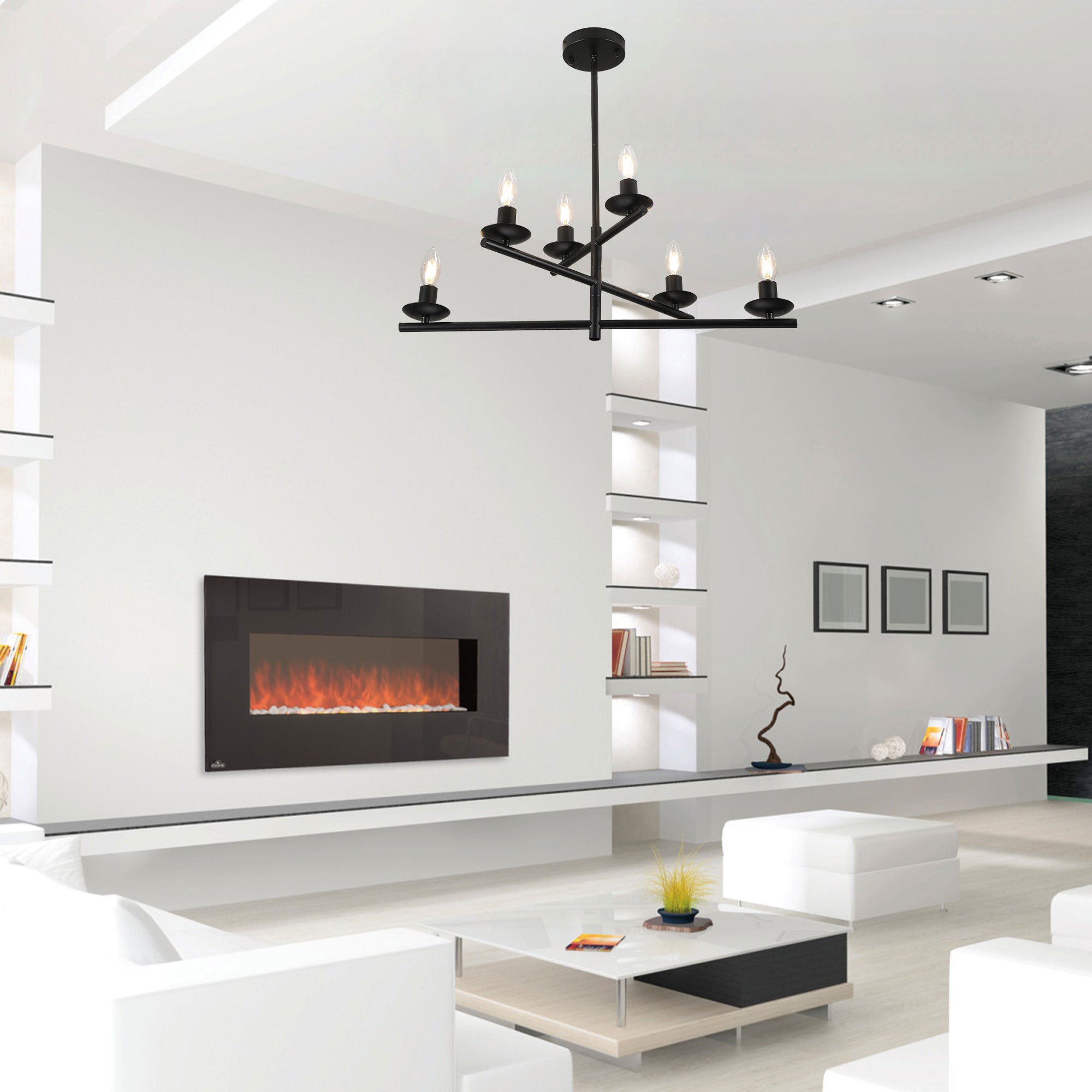 FC4088-BellaDepot 6 Lights Black/Silver Finish Industrial Style Pendant Light, DIY Shape Linear Chandelier