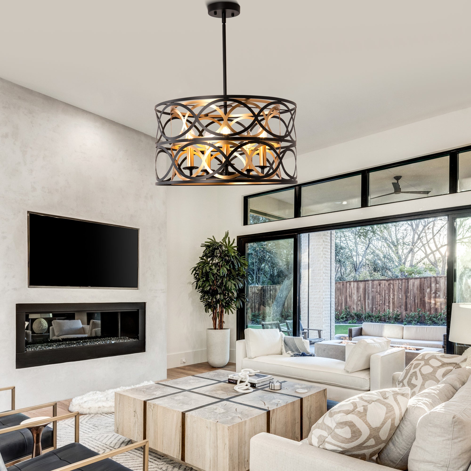 FC4107-5 Lights Simple Linear Iron Geometric Chandelier, Home Decoration Pendant Light