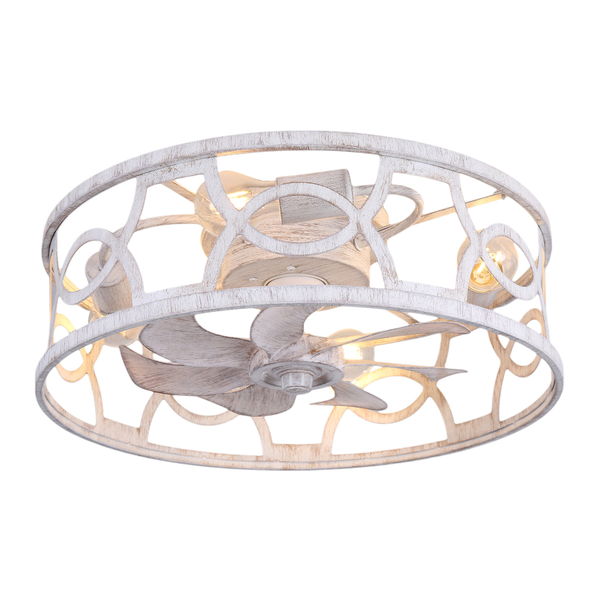 Industrial 20 Inch Caged Flush Mount Ceiling Fan with Light Quiet Reversible DC Motor with Remote Control Small Ceiling Fan Modern 7 Blades Ceiling Fan with Light Suit for Bedroom，Kitchen