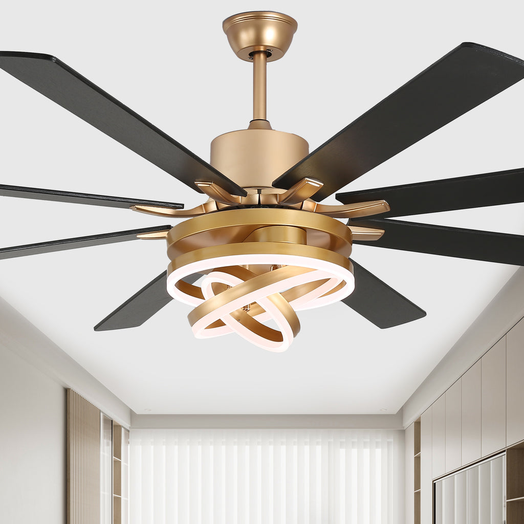 72 Inch Black/Gold/Chrome 8-Blade Modern Extra Large Ceiling Fan with LED Light and Remote, 6 Speeds DC Motor Reversible Ceiling Fan DIY Shade