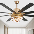 72 Inch Black/Gold/Chrome 8-Blade Modern Extra Large Ceiling Fan with LED Light and Remote, 6 Speeds DC Motor Reversible Ceiling Fan DIY Shade