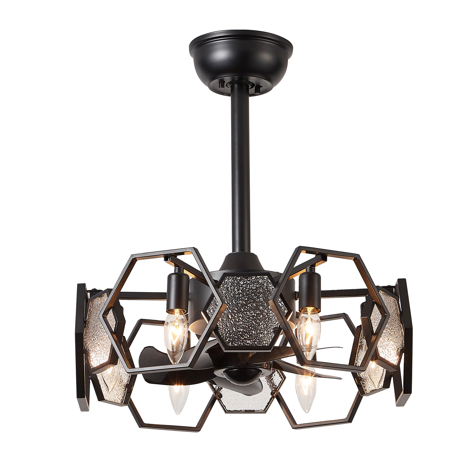 DC1903-BellaDepot 18.9" Gold/Black/Silver Finish Geometric Reversible Ceiling Fan with 6 Lights and Remote