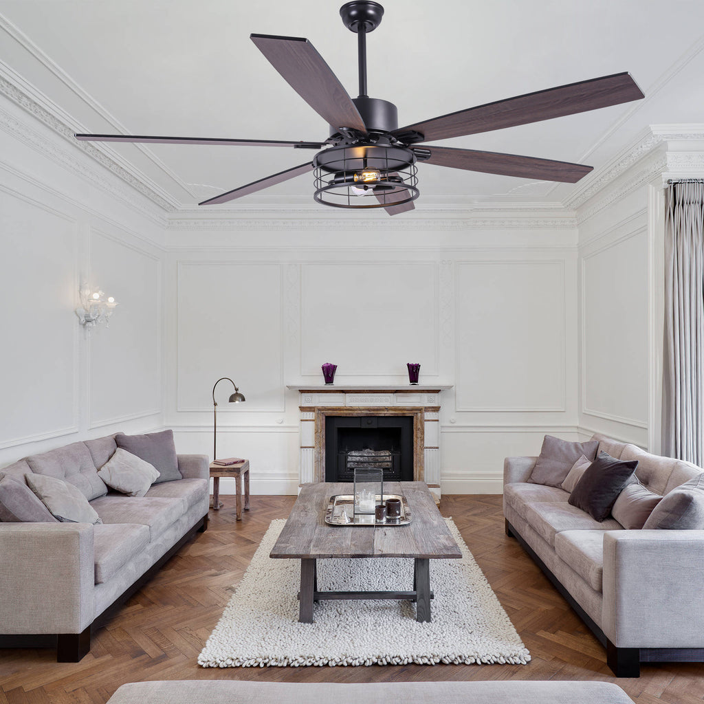 65 Inch Black Modern Industrial Ceiling Fan with Lights and Remote Control,6 Speeds Reversible Ceiling Fan for Large Rooms