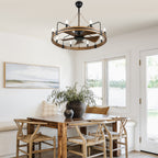 36 Inch Farmhouse Wagon Wheel Ceiling Fan with Lights and Remote Control, 6 Speeds DC Motor Bladeless Fandelier Ceiling Fan