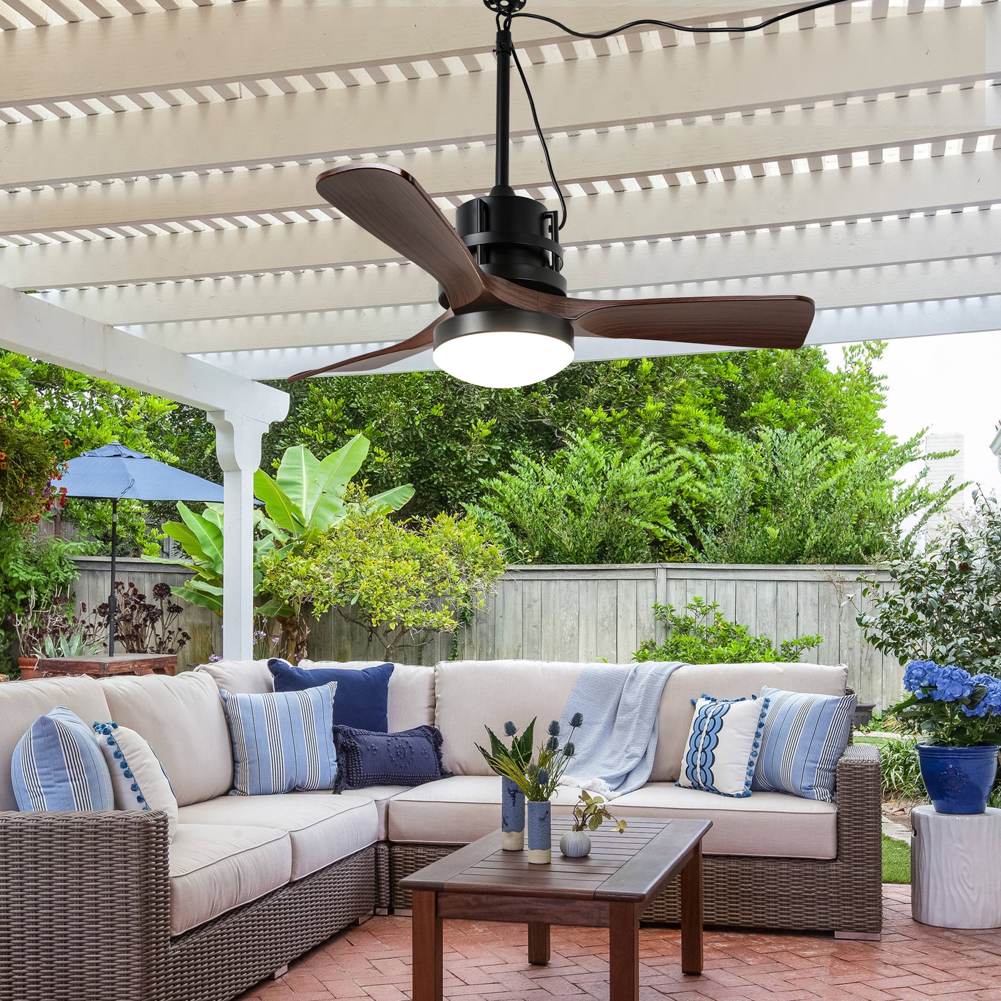 HW4201-GED-BellaDepot 24" Outdoor Modern Farmhouse LED Ceiling Fan with Remote Control, Plug in Ceiling Fan
