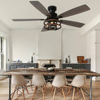 52 Inch Farmhouse Flush Mount Ceiling Fan with Lights and Remote, 6 Speeds DC Motor Reversible Low Profile Ceiling Fan for Living Room