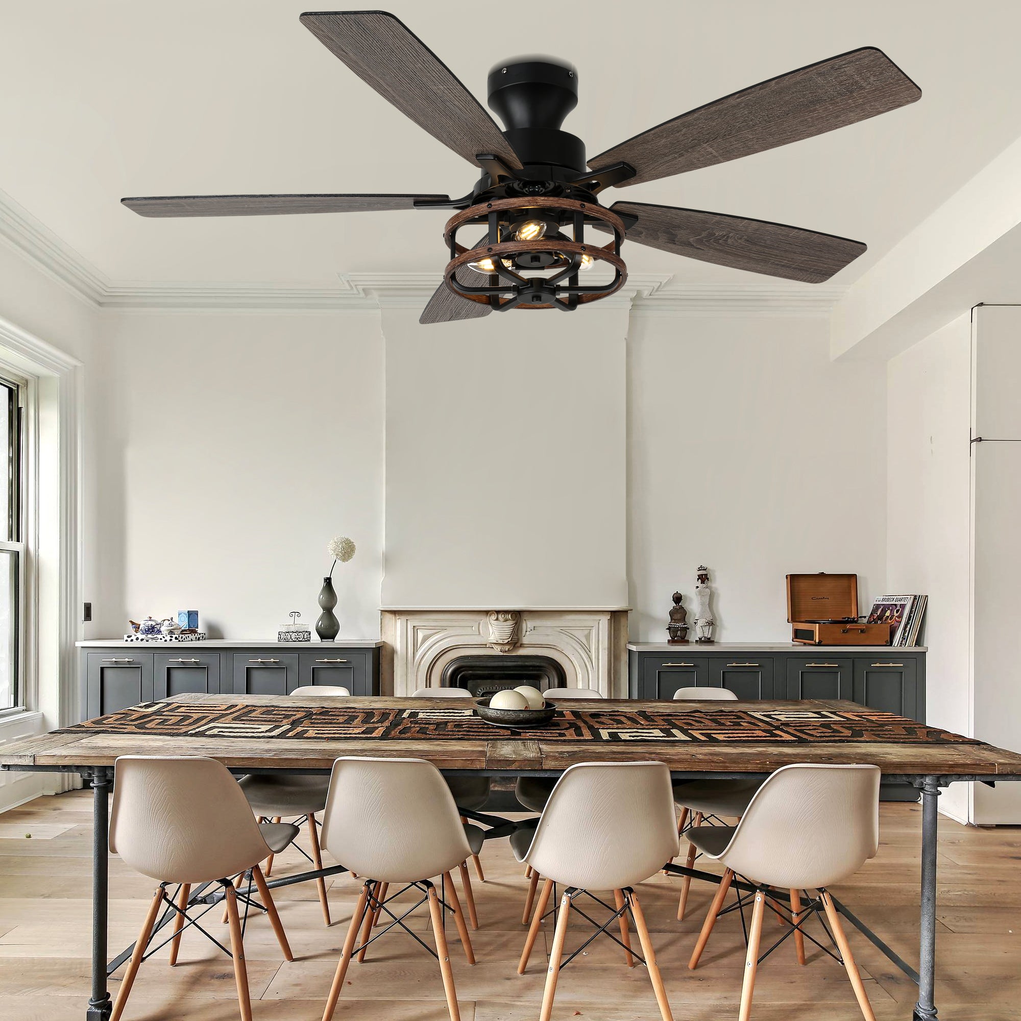 52 Inch Farmhouse Flush Mount Ceiling Fan with Lights and Remote, 6 Speeds DC Motor Reversible Low Profile Ceiling Fan for Living Room