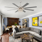 72 Inch 8-Blade Black/White Farmhouse Ceiling Fan with Lights and Remote, 6 Speeds DC Motor Reversible Extra Large Caged Ceiling Fan