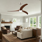 52 Inch Modern Stain Nickel Walnut Wood Ceiling Fan with Lights & Remote Control, 6 Speed DC Motor Reversible Ceiling Fan