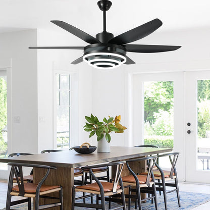 GED5614-BellaDepot 56" Modern Contemporary Black LED Ceiling Fan, 6 Speeds Ceiling Fan with Light Remote Control for All Seasons