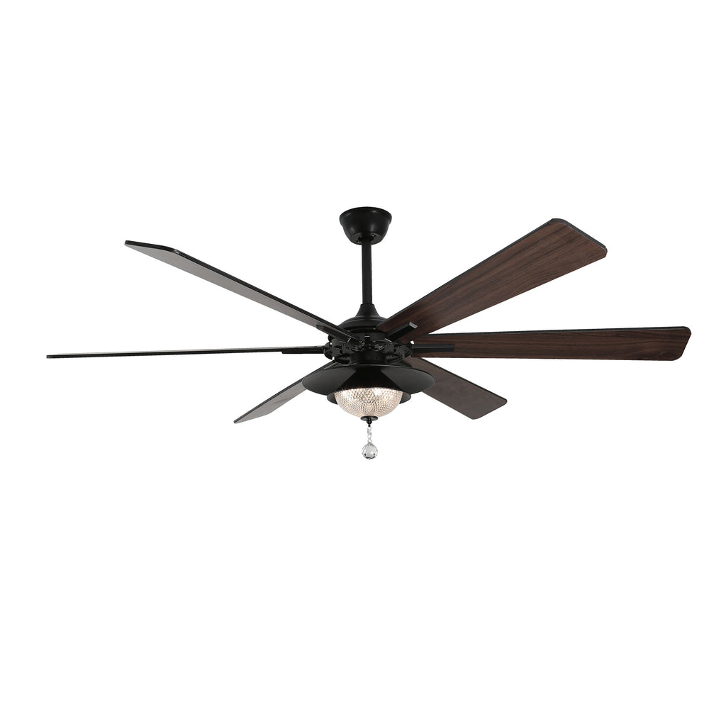 DC7204-BellaDepot 72" Silver/Black Finish Modern Urban Crystal Reversible Ceiling Fan with Remote and LED Light Kit, Large Size Ceiling Fan