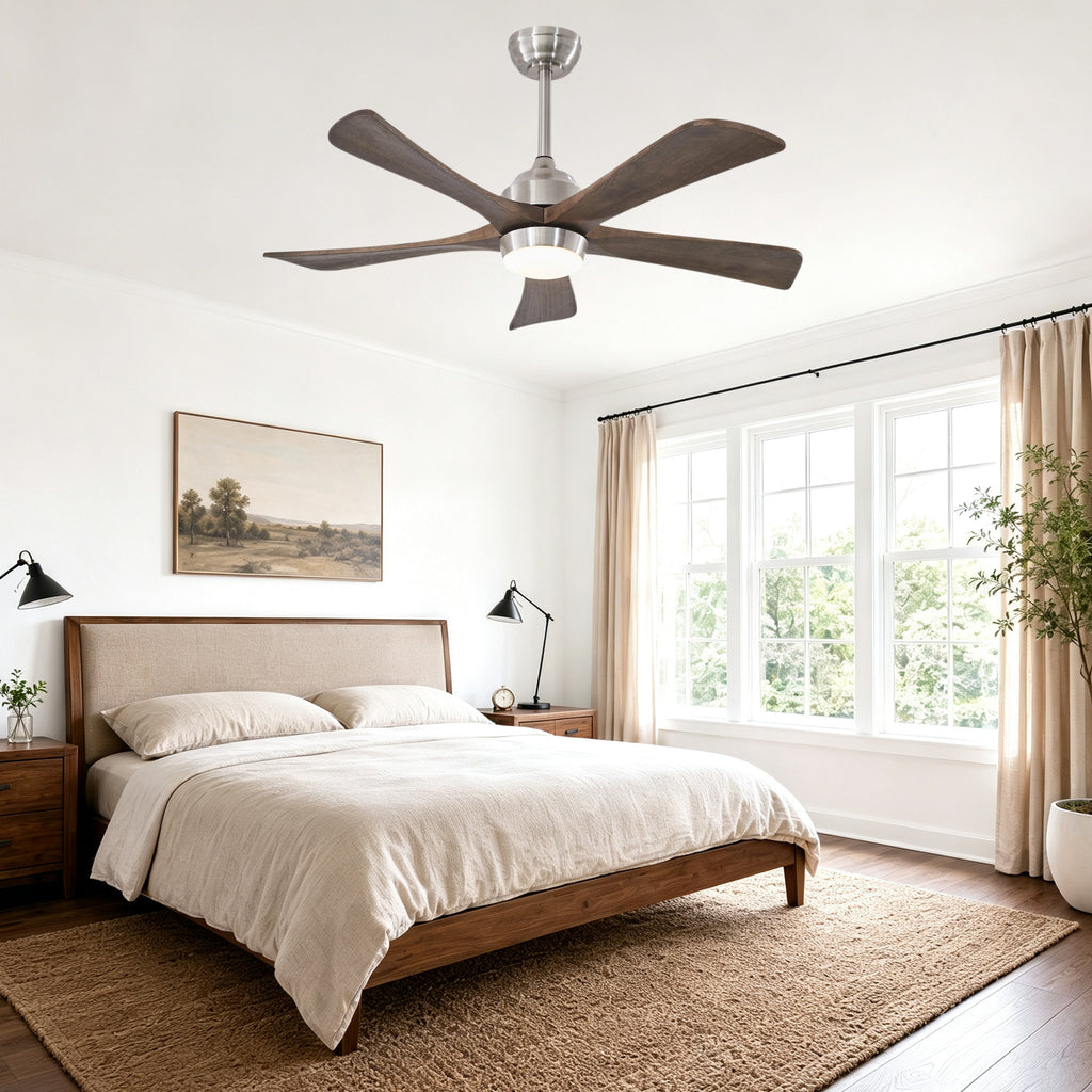 42 Inch Modern Farmhouse Stain Nickel Solid Wood Blade Ceiling Fan with Lights & Remote Control, 6 Speed DC Motor Reversible Ceiling Fan