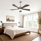 42 Inch Modern Farmhouse Stain Nickel Solid Wood Blade Ceiling Fan with Lights & Remote Control, 6 Speed DC Motor Reversible Ceiling Fan